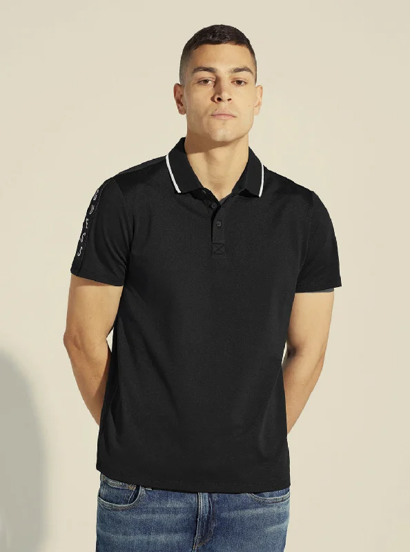 Men's eco-friendly bamboo t-shirt-Black Paul Pique Tape Polo T-Shirt