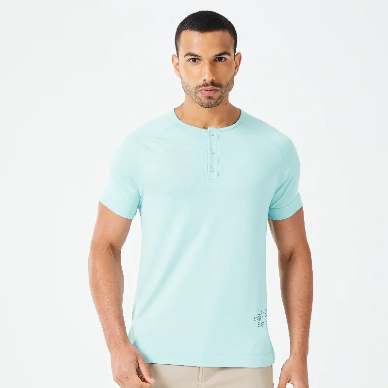 Men's eco-friendly bamboo t-shirt-Code Henley Tee - Canal Blue