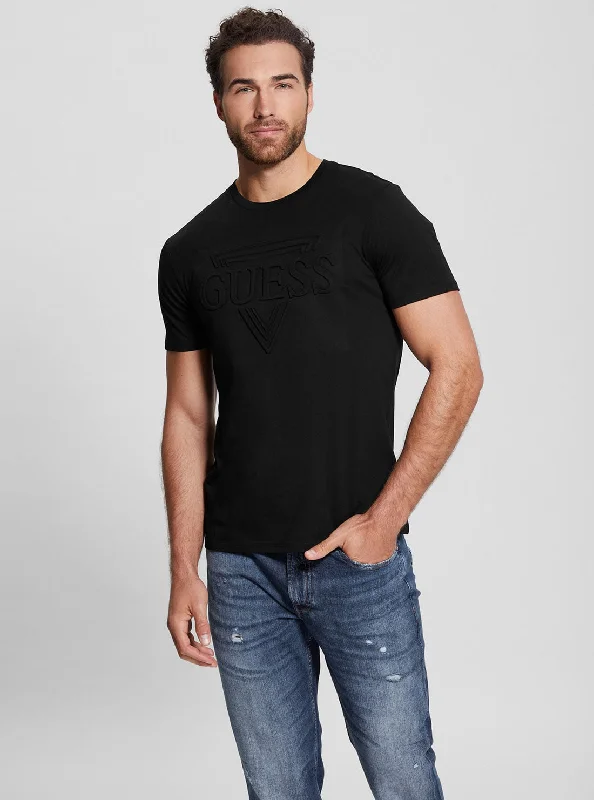 Men's lightweight travel t-shirt-Eco Black Embossed Logo T-Shirt