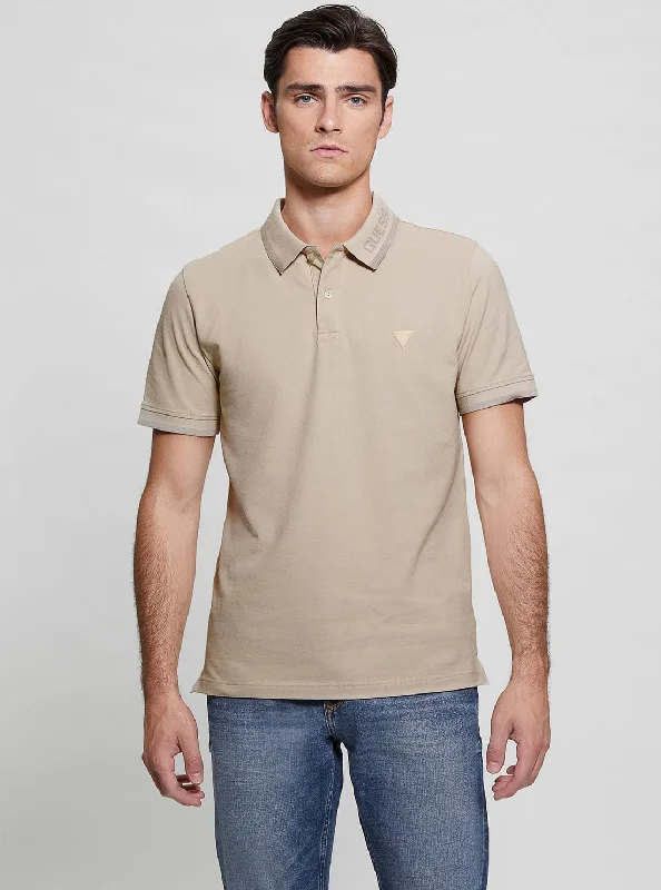 Men's organic cotton t-shirt-Eco Beige Lyle Short Sleeve Polo T-Shirt