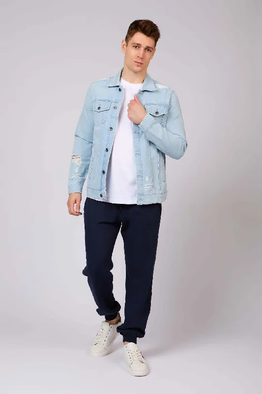 Men's sporty trench coat-Men Denim Jacket Light Wash