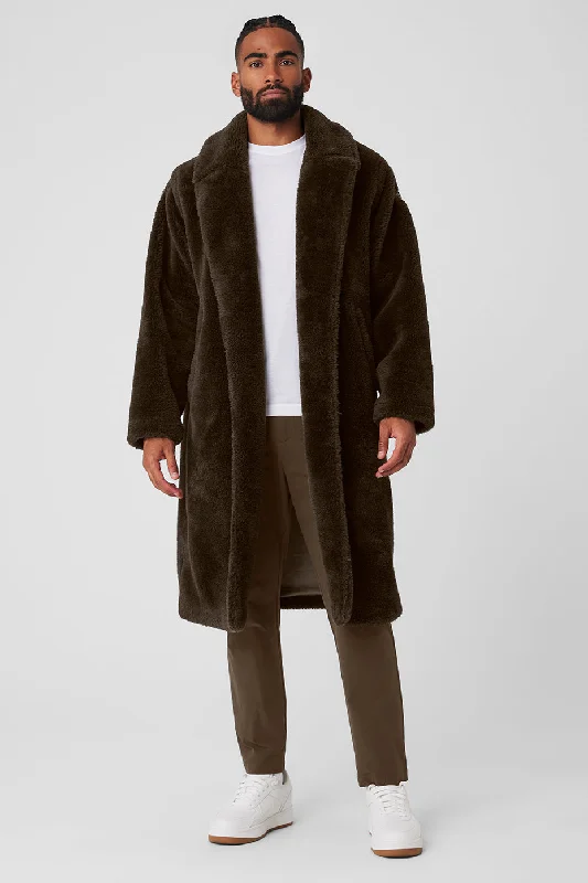 Men's durable raincoat-Oversized Sherpa Trench - Espresso