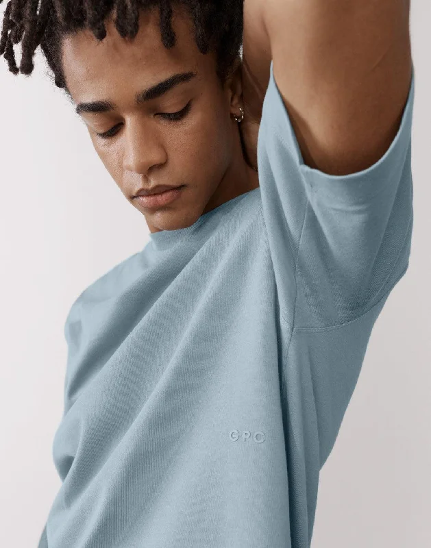 Men's distressed t-shirt-The Oversized Tee in Chalk Blue