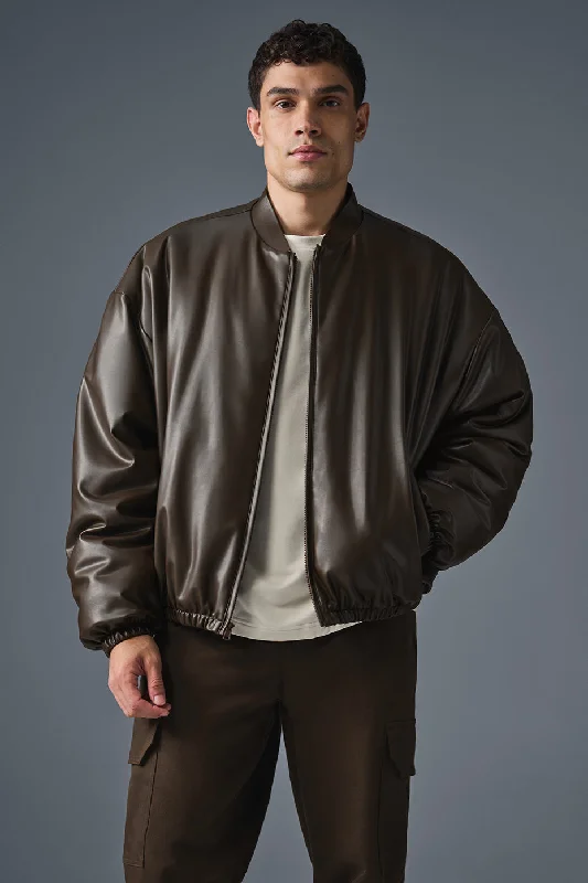 Men's quick-dry bomber jacket-Faux Leather Premier Bomber - Espresso