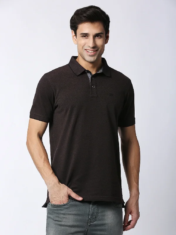 Men's organic gym polo shirt-Coffee Brown Bird Eye Pique Polo T-Shirt