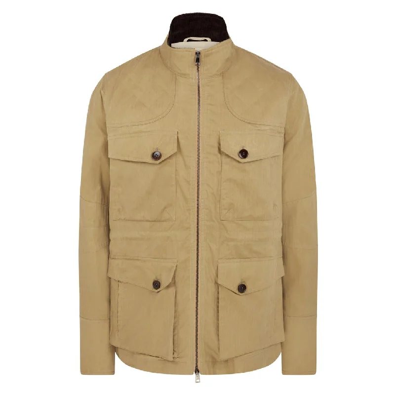 Men's sporty utility jacket-James Purdey Hanning Dry Wax Travel Jacket Beige