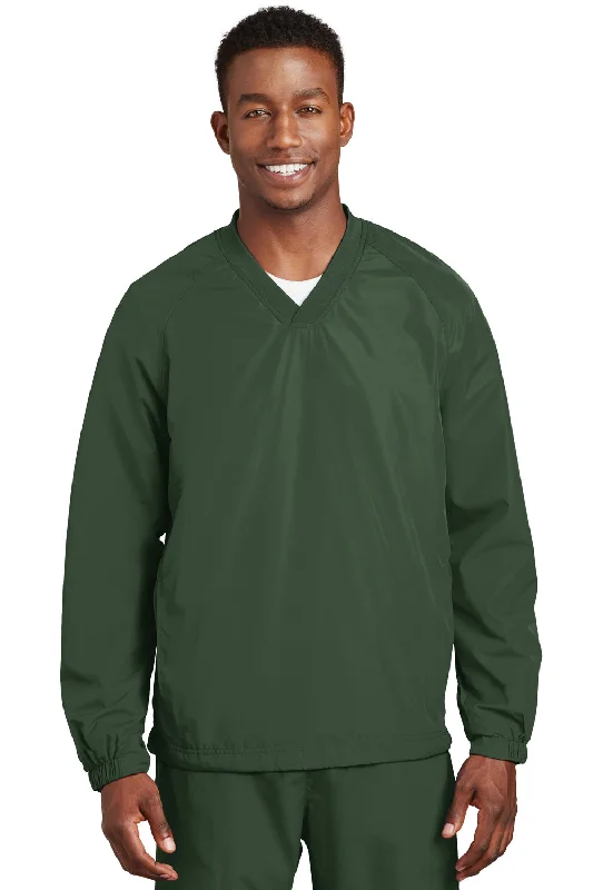 Men's eco-friendly windbreaker-Sport-Tek Mens V-Neck Wind Jacket - Forest Green - Closeout