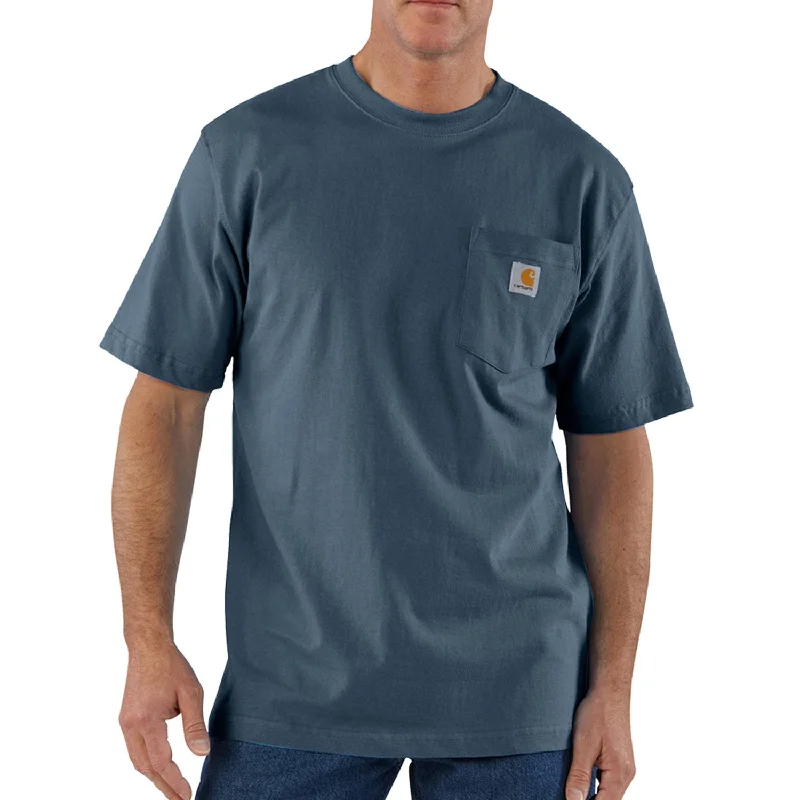 Men's distressed t-shirt-Carhartt Men's Short Sleeve Pocket T-Shirt_Bluestone