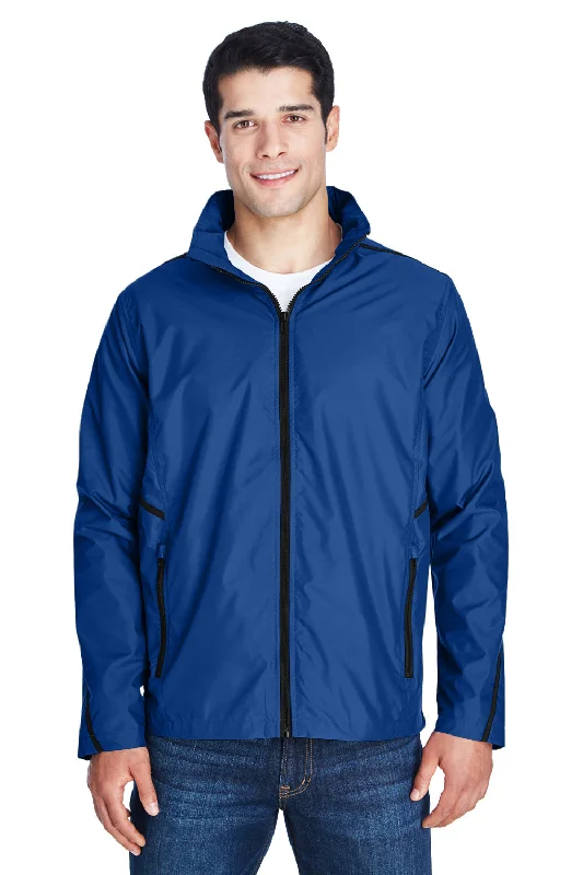 Men's lightweight raincoat-Team 365 Mens Conquest Wind & Water Resistant Full Zip Hooded Jacket - Royal Blue