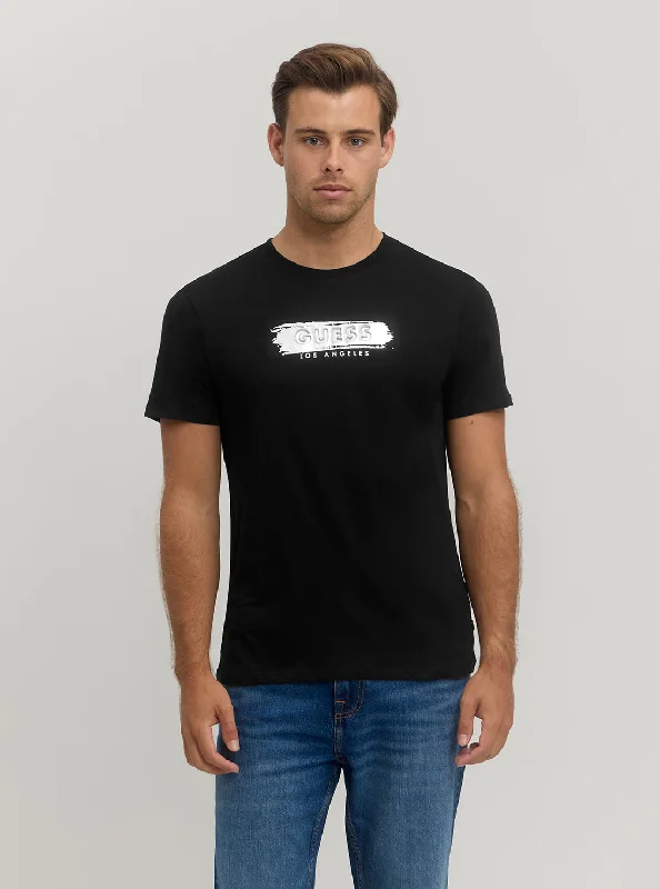 Men's lightweight travel t-shirt-Black Metallic Logo T-Shirt