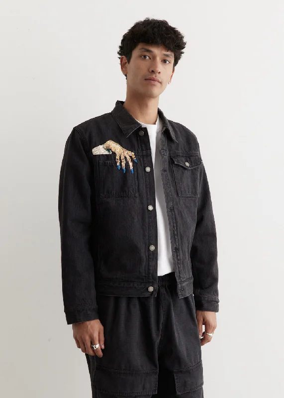 Men's modern field coat-Beaded Hand Denim Blouson