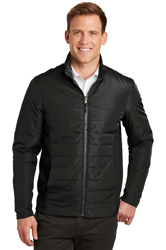 Men's modern leather coat-Port Authority Mens Collective Wind & Water Resistant Full Zip Jacket - Deep Black