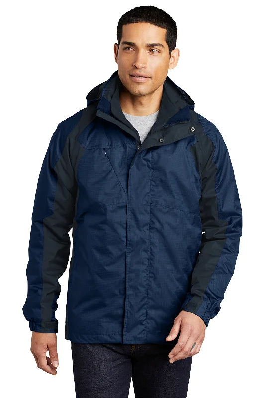 Men's organic bomber-Port Authority Mens Ranger 3-in-1 Waterproof Full Zip Hooded Jacket - Insignia Blue/Navy Blue