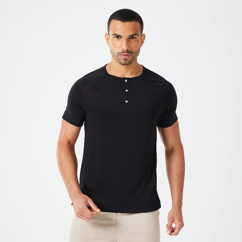 Men's wrinkle-resistant t-shirt-Code Henley Tee - Black