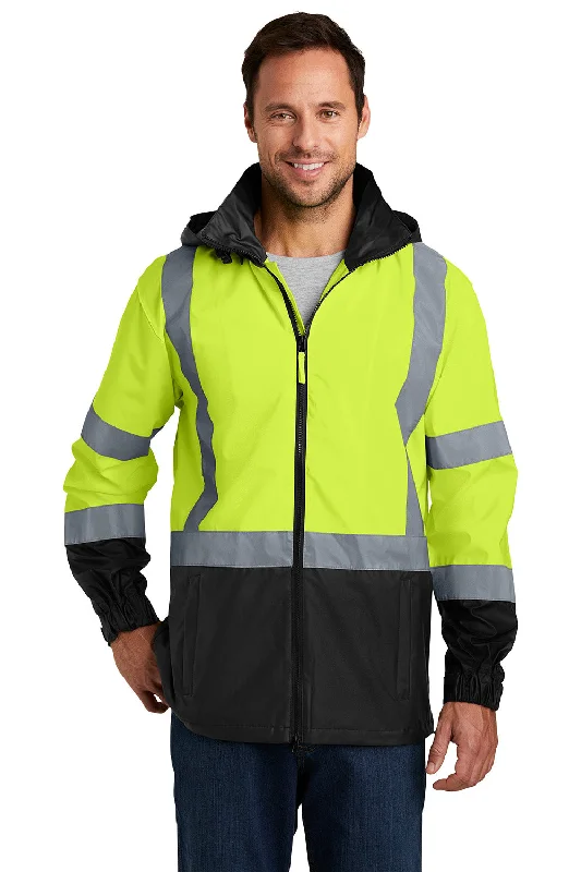 Men's pre-washed anorak-CornerStone Mens ANSI 107 Class 3 Water Resistant Full Zip Hooded Jacket - Safety Yellow