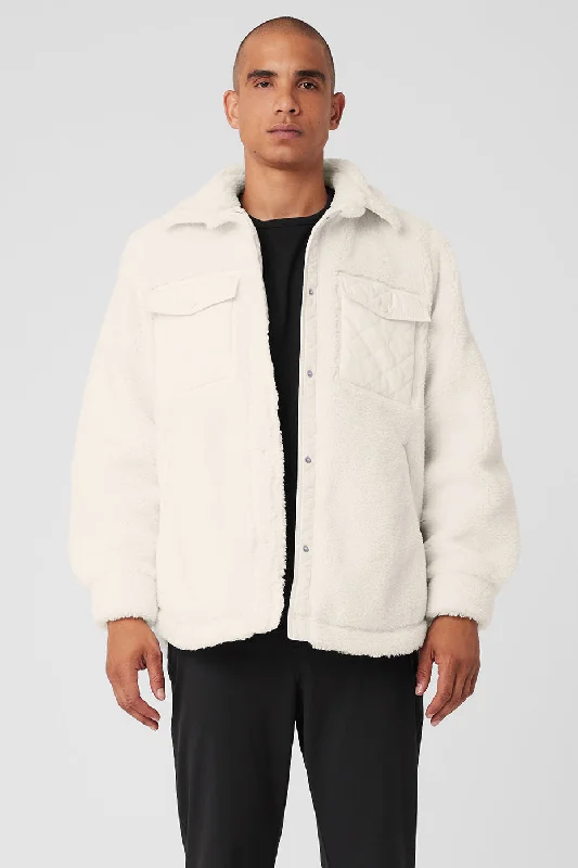 Men's relaxed fit varsity jacket-Sherpa Edge Shacket - Ivory