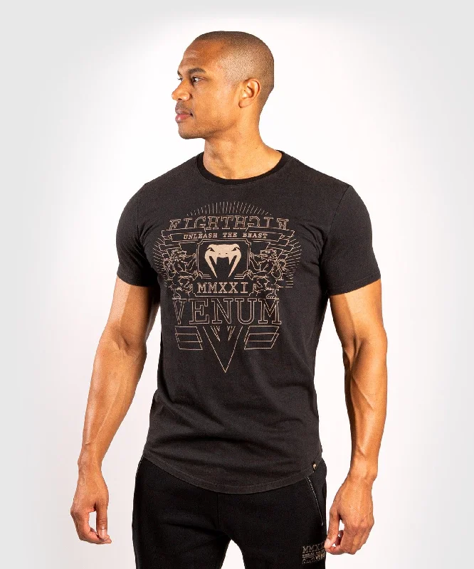 Men's athletic performance t-shirt-Venum Lions21 T-shirt - Black/Sand