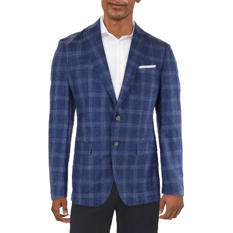 Men's quick-dry field jacket-Mens Plaid Wool Two-Button Blazer