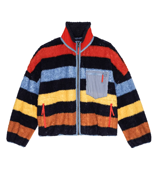 Men's retro knit-The Plush Terrain Full-Zip. -- Canoe Stripe