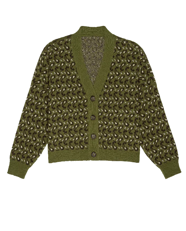 Men's cozy sweater-The Slouch Cardigan. -- Army Paisley