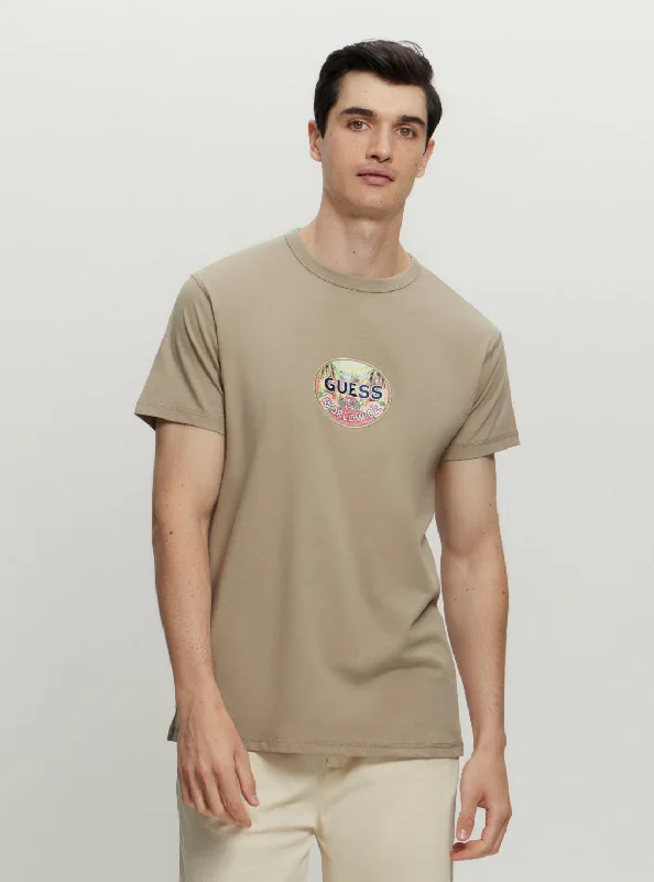 Men's hand-painted t-shirt-Eco Beige Worldwild T-Shirt