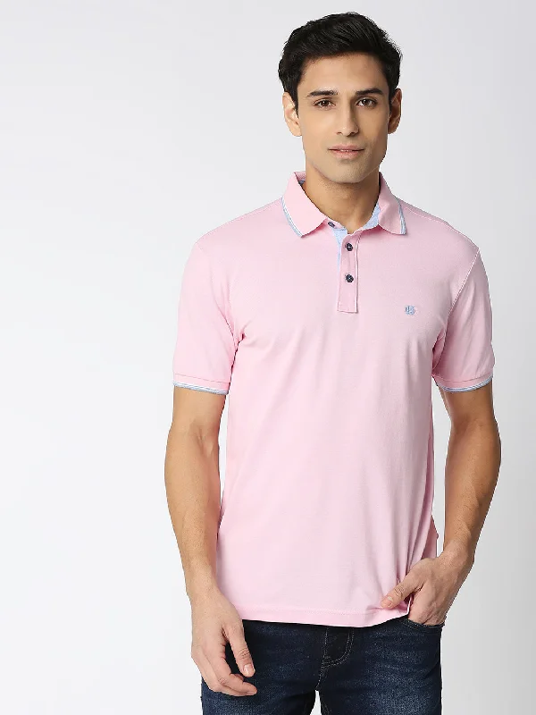 Men's cooling casual polo shirt-Pink Pique Lycra Polo T-shirt