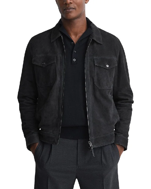 Men's eco-conscious fleece jacket-Reiss Pike Leather Jacket